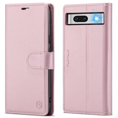 FLIPALM Wallet Case for Google Pixel 8a, Rose Gold | Card Holder, RFID Blocking, PU Leather Folio Flip, Kickstand, Protective Shockproof Cover - color: Rose Gold