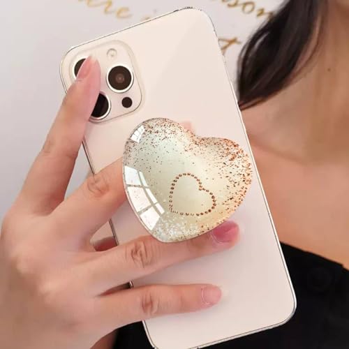 Expandiing Moblile Phone Grip Heart Glass Holder for Smartphones, Cell Phone Collapsible Stand（ Rose Gold Heart