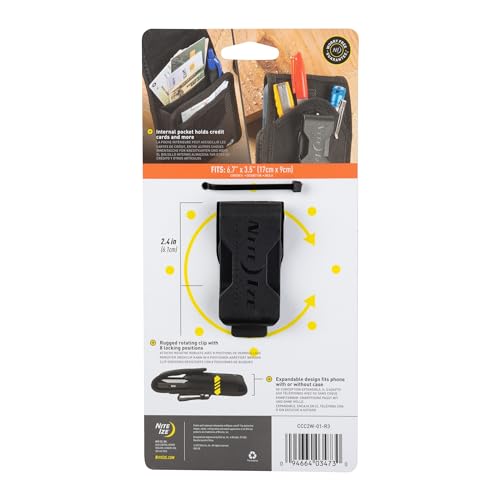 Nite Ize Clip Case Cargo Universal Rugged Phone Holster - Holster for Men's & Women's Belts - Utility Belt Pouch - Phone Accessories - XX-Large, Black - size: XX-Large, style: Vertical