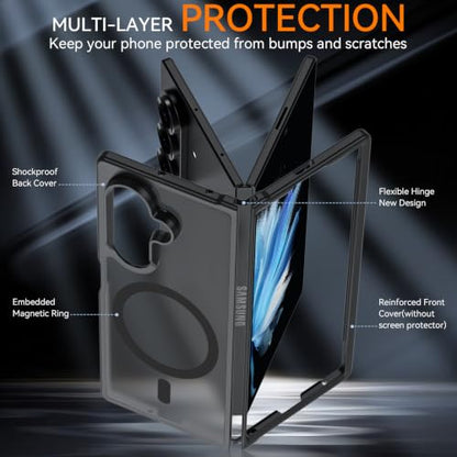 for Samsung Galaxy Z Fold 8 Ultra Case| Galaxy Z Fold 7 Case Magnetic Black | Compatible with MagSafe, Hinge Protection,Translucent Matte Military Grade Protection Shockproof Rugged Phone Cover - color: Z Fold 8 Ultra-Black, size: Galaxy Z Fold 8 Ultra| Z