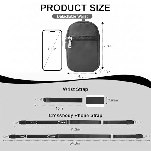 3-in-1 Clip And Go Phone Strap Crossbody With Detachable Wallet, RFID Blocking, Adjustable Anti-Theft Phone Lanyard - color: Black