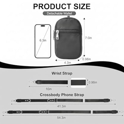 3-in-1 Clip And Go Phone Strap Crossbody With Detachable Wallet, RFID Blocking, Adjustable Anti-Theft Phone Lanyard - color: Black