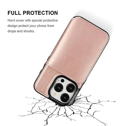 KIHUWEY Compatible with iPhone 15 Pro Wallet Case Credit Card Holder, Premium Leather Kickstand Flip Hidden Magnetic Clasp Durable Shockproof Protective Cover for iPhone 15 Pro 6.1 inch (Rose Gold) - color: Rose Gold
