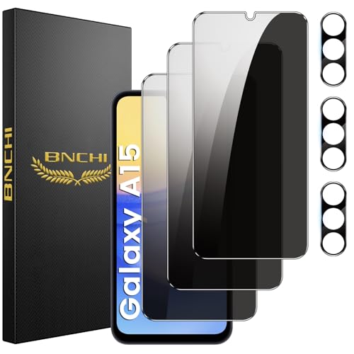 3+3 Pack for Samsung Galaxy A15 5G Privacy Screen Protector with Camera Lens Protector, Anti-Spy Tempered Glass Film, 9H Hardness, Anti-Scratch, Touch Sensitive - size: Samsung Galaxy A15
