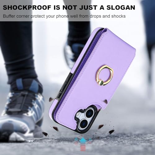 Folosu for iPhone 17 Case Wallet with Card Holder, Finger Ring Cover Purple - color: Purple