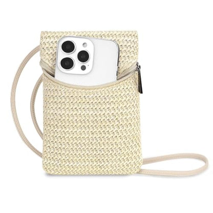 Small Crossbody Women Cell Phone Purse Wallet Bag With Shoulder Strap - color: Beige/Straw