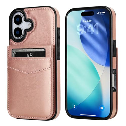 KIHUWEY for iPhone 17 Wallet Case Card Holder Kickstand, Rose Gold | Credit Card Slots, PU Leather, Magnetic Clasp, Flip Heavy Duty Protection Cover for Men and Women - color: Rose Gold