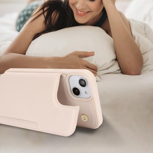 iCoverCase Compatible with iPhone 14 Case with Card Holder, Wallet Case for Women Men RFID Blocking PU Leather Protective Phone Case 6.1 Inch (Beige) - color: Beige