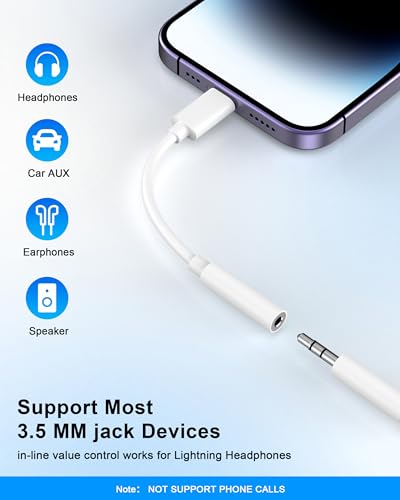[Apple MFi Certified] 10 Pack Lightning to 3.5 mm Headphone Jack Adapter, iPhone Aux Adapter Converter Dongle Audio Cable Compatible with iPhone 14 13 12 11 X XS 8 7 - color: White-10pack