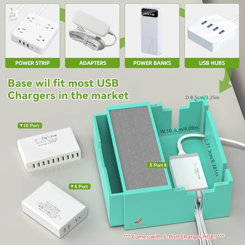 Pezin & Hulin Bamboo Charging Station with Power Charger & Cables-Teal - color: #3 Bamboo- Teal(With Charger)