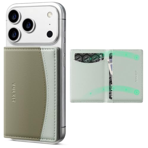VULKIT Phone Card Holder Stick on Adhesive Credit Card Holder RFID Blocking Sticky Phone Wallet Compatible with iphone Leather Card Case for Women - color: Green