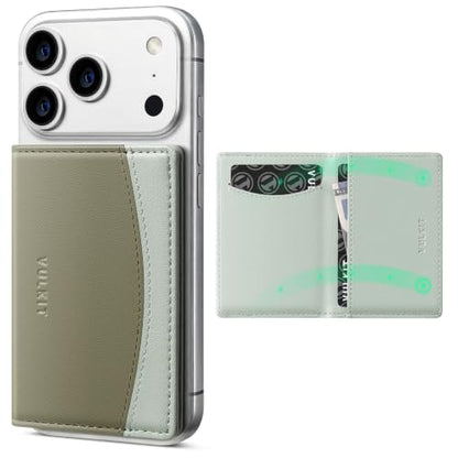 VULKIT Phone Card Holder Stick on Adhesive Credit Card Holder RFID Blocking Sticky Phone Wallet Compatible with iphone Leather Card Case for Women - color: Green
