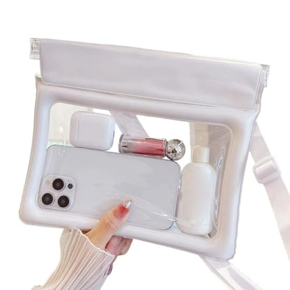 PVC Waterproof Shoulder Bag - Touchscreen Phone Case Pouch | | Clear Dry Bag with Adjustable Strap - Underwater Photography Ready - Portable Organizer for Phone, Lipstick, Earphone & Bea - color: White