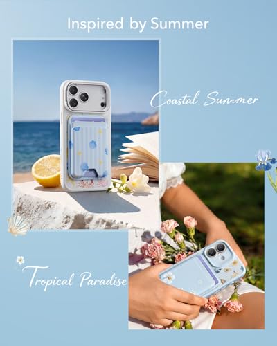 ESR Aura for MagSafe Wallet Women, 5 Card Holder for Phone, RFID Blocking | MagSafe Sticker Included, Slim Magnetic Wallet for iPhone 17/16/15/14/13/12, Selected Samsung, Tropical Paradise, Light Blue - color: Light Blue
