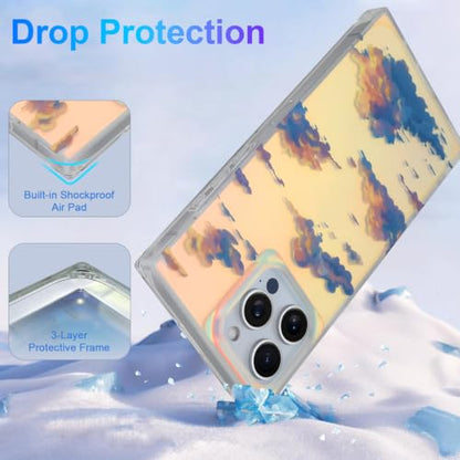 Cute Rectangle Case for iPhone 16 Pro Max Case, Iridescent Clouds | Twilight Sun Set Sky Pattern Design, Aesthetic Girly Matte Glitter Protective Phone Cover for Women Girls - size: iPhone 16 Pro Max
