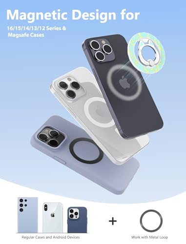 Magnetic Phone Ring Holder for magsafe, Cartoon Cat Snap, Glitter Magnetic Grip Compatible with iPhone 16 15 14 13 12 Pro max,Pro,Plus,Mini, Adjustable Kickstand, Green - color: Green