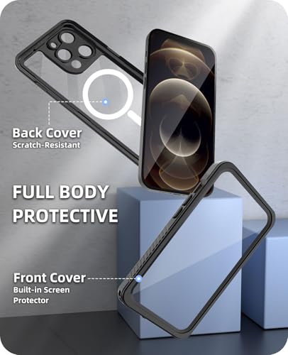Beeasy for iPhone 12 Pro Waterproof Case [Compatible with Magsafe] [Built-in Screen Protector], 360 Full Body Heavy Duty Phone Case, Military Grade Shockproof Dustproof,Magnetic Black - size: iPhone 12 Pro (6.1")