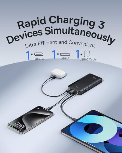 Baseus Portable Charger, 10000mAh Fast Charging Power Bank, 22.5W PD3.0 QC4+ Battery Pack Built-in USB C Braided Cable, Travel Essentials Portable Phone Charger for iPhone 18 17 16 15, iPad, S26/S25