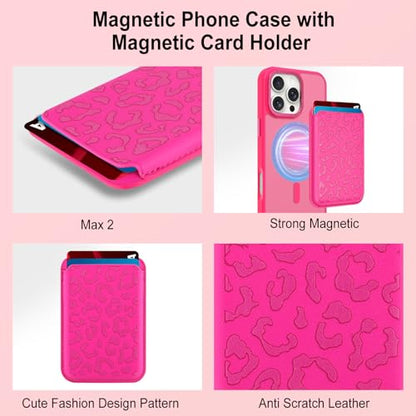 Magnetic Designed for iPhone 16 Pro Case 6.3" 2024, Hot Pink | [Compatible with Magsafe] [with Wallet & Card Holder] [Cute Cheetah Print] Slim Translucent Matte Phone Case - color: Hot Pink+Cheetah, size: iPhone 16 Pro