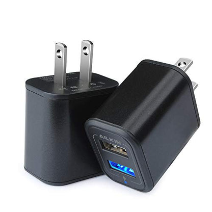 USB Power Adapter, Wall Plug Ailkin 2-Pack 5V/2.1A Fast Charging Cell Phone - color: Black
