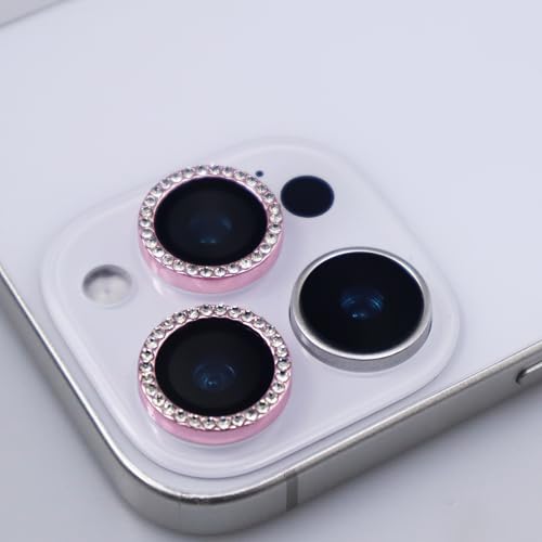BONVAN for iPhone 15 Pro/Pro Max/14 Pro/ProMax Camera Lens Protector - Bling Glitter Diamond Metal Crystal Tempered Glass Screen Accessories Rhinestones Lens Cover (Pink) - color: Pink
