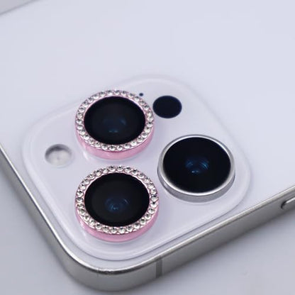 BONVAN for iPhone 15 Pro/Pro Max/14 Pro/ProMax Camera Lens Protector - Bling Glitter Diamond Metal Crystal Tempered Glass Screen Accessories Rhinestones Lens Cover (Pink) - color: Pink