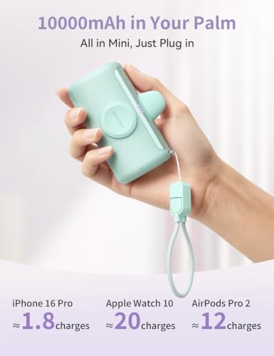 RORRY PalmGo Portable Charger Power Bank 10000mAh 3-in-1 Mini Battery Pack - color: Green