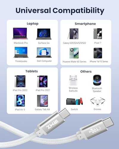 15ft USB C to USB C Cable 100W, Long USBC Charger Cord Fast Charging - size: 15ft