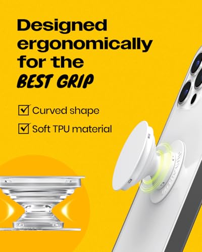 On The Grip Universal Phone Grip & Stand, Genuine Natural Gemstone/Seashell, Strong Adhesive Finger Holder, Collapsible Socket for iPhone, Samsung Galaxy, Kindle and Tablets (Peach)