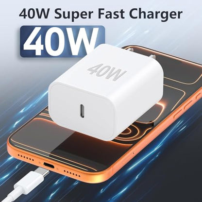 iPhone 17/Air Charger Fast Charging,[MFi Certified] 40W USB C Power Adapter Wall Charging Block Plug&USB C to C Cable Cord for iPhone 17e/17 Pro Max/16/16 Plus/16 Pro Max/15/iPad/AirPods - size: 3FT