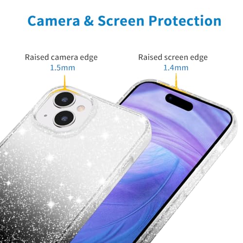 JJGoo Compatible with iPhone 13 Case, Glitter Soft TPU Shockproof Protective Bumper Cover, Sparkle Bling Sparkly Cute Slim Women Girls Phone Case for iPhone 13, 6.1inch, Gradient Glitter Black - color: Gradient Glitter Black