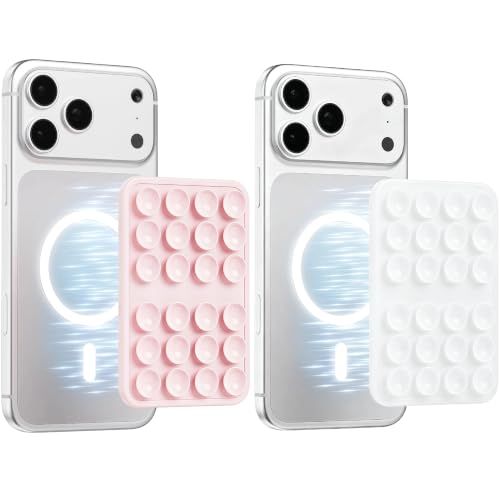 (2 Pack) Magnetic Suction Sticky Phone Grip for Magsafe, Pink & Clear - color: Light Pink & Clear
