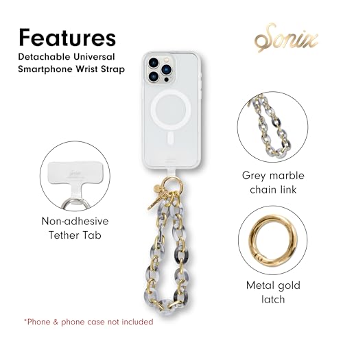 Sonix Phone Wristlet - Detachable Universal Smartphone Wrist Strap, Hands-Free Lanyard Cellphone Bracelet with Tether Tab - color: Grey Marble