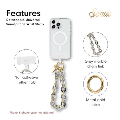 Sonix Phone Wristlet - Detachable Universal Smartphone Wrist Strap, Hands-Free Lanyard Cellphone Bracelet with Tether Tab - color: Grey Marble