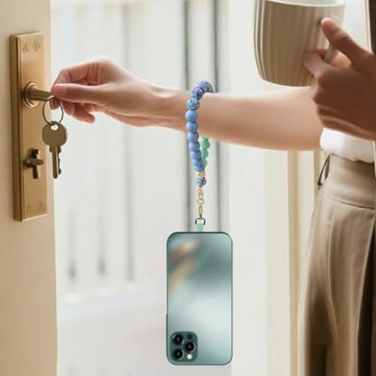 VICHUNHO Marble Silicone Beaded Phone Wrist Strap, Cellphone Lanyard with Tether Tab, Elastic Hands-Free Wristlet Bracelet - color: Colored Stone