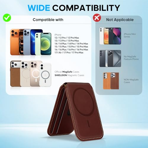 SHIELDON Genuine Leather Magnetic Wallet Stand for MagSafe, Retro Coffee | Strong Magnetic, 6 Card Holder, Kickstand, Angle Adjustment, Rfid Blocking, Quick-access, for iPhone 17/16/15/14/13/12 Series - color: Retro Coffee