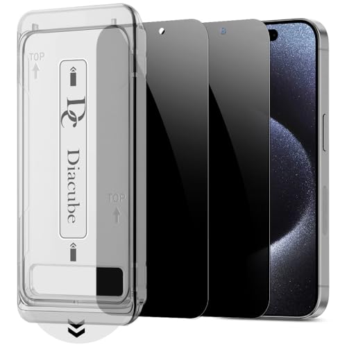 2 PACK Privacy Screen Protector for iPhone 15 Pro, [27° Anti-Spy] 9H Hardness Shatterproof Tempered Glass with [Easy Installation Frame with Auto Dust Removal] Bubble Free, Case-Friendly, HD Full Coverage - size: iPhone 15 Pro
