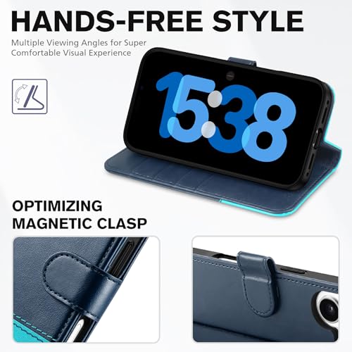 TUCCH Wallet Case for iPhone 17 (6.3") 2025, 4 Card Slots, Blue & Lake Blue | RFID Blocking, Viewing Stand, Shockproof TPU Shell, PU Leather, Magnetic Closure, Protective Folio Flip Cover - color: Two-tone Blue & Lake Blue