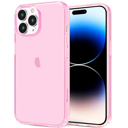 JJGoo Compatible with iPhone 14 Pro Case, Clear Soft Shockproof Protective Slim Thin Bumper Cover Transparent Phone Case, Translucent Pink - color: Pink