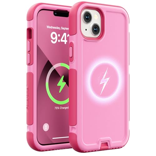 Follaroma for iPhone 13 Case, Heavy Duty Magnetic Cases, Pink, 6.1" | Compatible with MagSafe, Heavy Duty Shock proof,Military-Grade Anti-Drop Protective,Dual Layer Magnetic Protection Phone Case - color: Pink