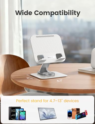 Lamicall Adjustable iPad Stand for Desk, Ultra-Slim Foldable, 360° Rotation - color: White