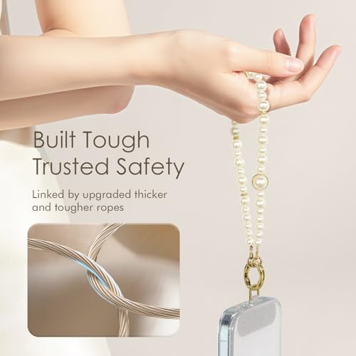 SURPHY Phone Charm, Handmade Beaded Phone Wrist Strap with Tether Tab - color: A- Pearl Loop