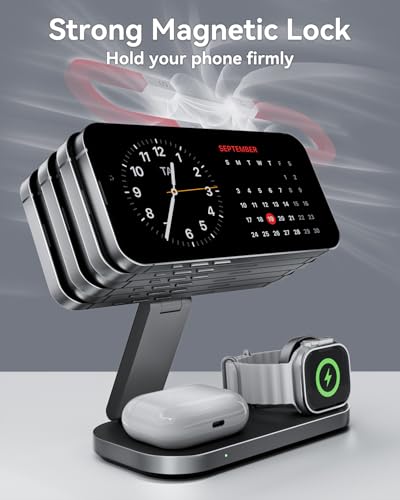3-in-1 Charging Station for Apple Device, Qi2 25W Certified Magnetic Wireless Fast Charger Stand Compatible with MagSafe for iPhone 18/17/16/15/14/13/12/Air/Duo Series, Apple Watch & AirPods - color: MatteBlack
