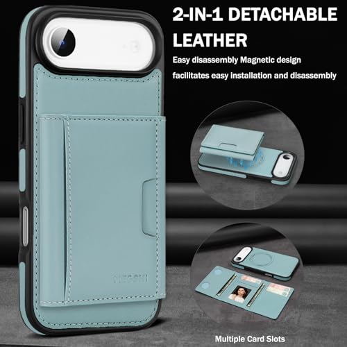 for iPhone 17 Air Wallet Case, 2-in-1 Detachable Phone Case, Card Holder RFID Blocking, Fashionable Faux Leather Card Slot & Folding Design (Blue) - color: Blue, size: iPhone 17Air