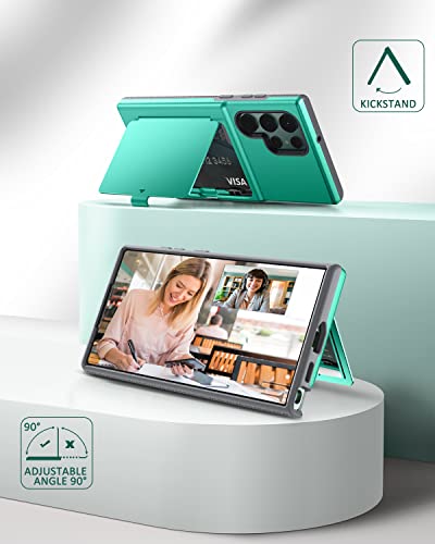WeLoveCase Samsung Galaxy S22 Ultra Case Wallet Case with Credit Card Holder & Hidden Mirror, All-Round Protection Shockproof Phone Cover Designed for Samsung Galaxy S22 Ultra, 6.8 inch Mint Green - color: Mint Green