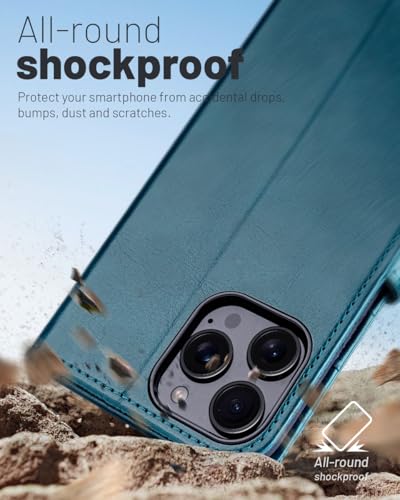 OCASE Compatible with iPhone 16 Pro Wallet Case, PU Leather Flip Folio Case with Card Holders RFID Blocking Kickstand [Shockproof TPU Inner Shell] Phone Cover 6.3 Inch 2024, Peacock Blue - color: Peacock Blue
