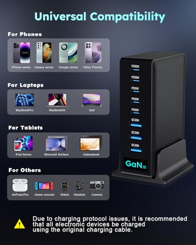 380W USB-C Charger Block, 8-Port USB-C Charging Station PD 30W + 100W PC Laptop, Fast Charging Hub with High-Power Fast Charging Cable for MacBook Pro/Air, DELL, iPad, iPhone, Samsung Galaxy Black - color: 380W Black
