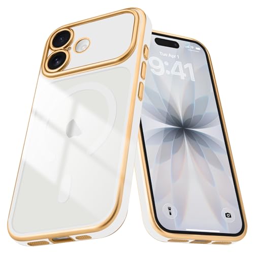 for iPhone 17 Case Clear Compatible with MagSafe, White | Magnetic Plating Clear Luxury Elegant Cover for Women men. Slim Soft TPU Shockproof Protective phone case - color: White, size: iPhone 17