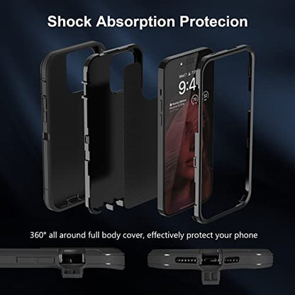 Case Compatible with iPhone 14 Pro Max, Heavy Duty Protective Black Phone Case, Full Body Shockproof Durable Silicone Rubber with Hard PC Rugged Sturdy Phone Cover for 14 Pro Max 6.7 Inch. (Black) - color: Black