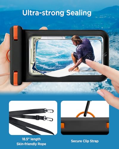 Miimall Double Space IPX8 Waterproof Phone Pouch 2 Pack, Floating Waterproof Phone Case with Lanyard for iPhone 17 16 15 14 Pro Max, Phone Dry Bag Cruise Beach & Vacation Essentials 7.2 inch, Black - color: Black